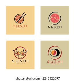 Sushi bar logo. Japanese traditional cuisine, tasty food icon. japanese text translation, japanese restaurant,japanese food,japanese feel,fresh fish healthy.asian sushi bar vector