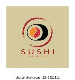 Sushi bar logo. Japanese traditional cuisine, tasty food icon. japanese text translation, japanese restaurant,japanese food,japanese feel,fresh fish healthy.asian sushi bar vector