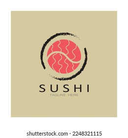 Sushi bar logo. Japanese traditional cuisine, tasty food icon. japanese text translation, japanese restaurant,japanese food,japanese feel,fresh fish healthy.asian sushi bar vector