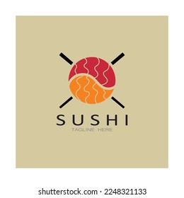 Sushi bar logo. Japanese traditional cuisine, tasty food icon. japanese text translation, japanese restaurant,japanese food,japanese feel,fresh fish healthy.asian sushi bar vector