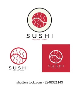 Sushi bar logo. Japanese traditional cuisine, tasty food icon. japanese text translation, japanese restaurant,japanese food,japanese feel,fresh fish healthy.asian sushi bar vector