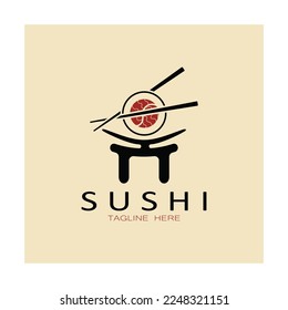 Sushi bar logo. Japanese traditional cuisine, tasty food icon. japanese text translation, japanese restaurant,japanese food,japanese feel,fresh fish healthy.asian sushi bar vector