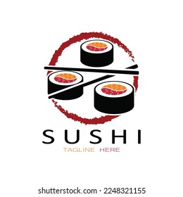 Sushi bar logo. Japanese traditional cuisine, tasty food icon. japanese text translation, japanese restaurant,japanese food,japanese feel,fresh fish healthy.asian sushi bar vector