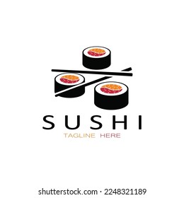 Sushi bar logo. Japanese traditional cuisine, tasty food icon. japanese text translation, japanese restaurant,japanese food,japanese feel,fresh fish healthy.asian sushi bar vector