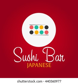 Sushi bar logo template design with chopstick. Japanese. Bar, restaurant. Vector illustration.