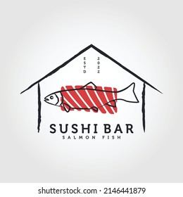 Inspiración vectorial del logo de barra de sushi, marisco japonés. Tienda de comida japonesa