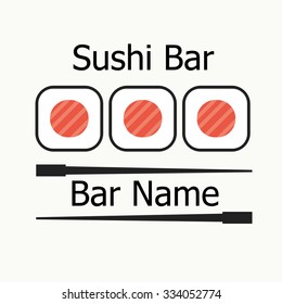 Sushi bar logo and Vector sushi roll isolated. Japanese food. Menu design.