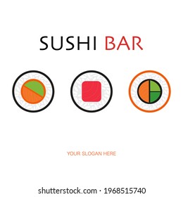 Sushi bar. Logotype. Name. Menu. Set of roles. Japanese food. Vector graphics