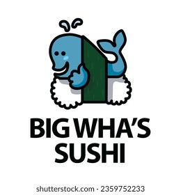 Sushi bar logotype template with smiling whale