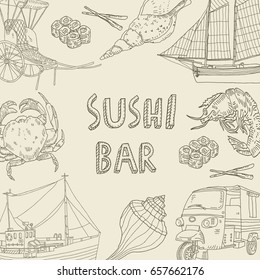 Sushi bar. Menu.
