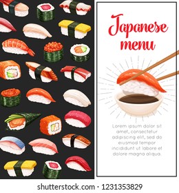 Sushi bar munu. Japanese food vector illustration for sushi rolls shop