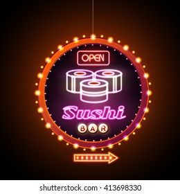 Sushi bar neon sign. Vector illustration