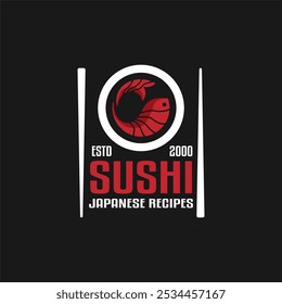 sushi bar seafood logo emblem template japanese traditional cuisine, tasty food icon and chopsticks food restaurant business logo modern design vector illustration