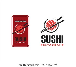 sushi bar seafood logo emblem template japanese traditional cuisine, tasty food icon and chopsticks food restaurant business logo modern design vector illustration