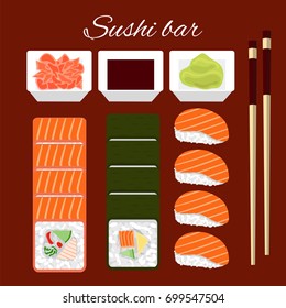 Sushi bar, set, vector illustration