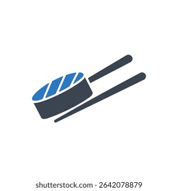 Sushi being picked with chopsticks icon