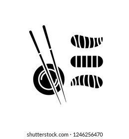 Sushi black icon, vector sign on isolated background. Sushi concept symbol, illustration 