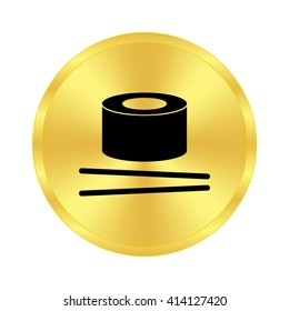 sushi - black vector icon;  golden button