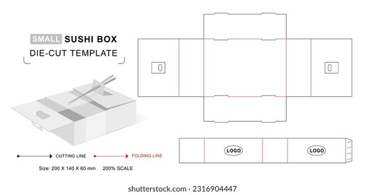 Sushi box die cut template, packaging die cut template, 3d box mockup