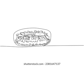 Sushi, Sushi Burger one line art. Continuous line drawing of sushi, japanese, food, roll, culture, tasty, restaurant, japan, asian, sea, menu