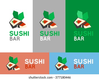 Sushi cafe or sushi bar vector logo. Sushi with fresh tuna sign. Salmon sushi vector icon. Sushi bar menu. Traditional japan sushi. 