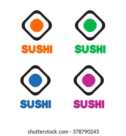 Sushi cafe or sushi bar vector logo. Sushi with fresh tuna sign. Salmon sushi vector icon. Sushi bar menu. Traditional japan sushi. 