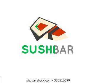 Sushi cafe or sushi bar vector logo. Sushi with fresh tuna sign. Salmon sushi vector icon. Sushi bar menu. Traditional japan sushi. 