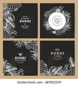 Sushi cafe and restaurant banner templates. Asian food background. Vector illustration