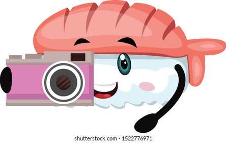 Sushi mit Kamera, Illustration, Vektorgrafik auf weißem Hintergrund.