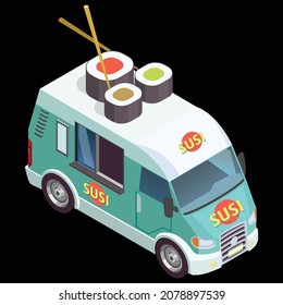 Sushi car icon vector isometric design