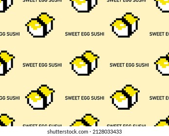 Sushi cartoon character seamless pattern on yellow background.Pixel style