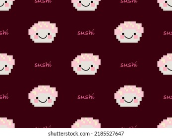 Sushi cartoon character seamless pattern on red background. Pixel style