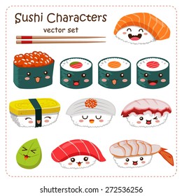 Sushi Cartoon Character Vector Set