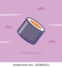 sushi cartoon illustration. traditional japanese food cartoon icon. Food design for childish