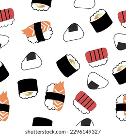 sushi cartoon, Japanese sushi pattern with seamless repeat style, replete image design for fabric printing