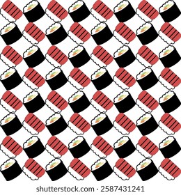 sushi cartoon, Japanese sushi pattern with seamless repeat style, replete image design for fabric printing