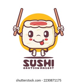 sushi cartoon mascot. japanese food vector illustration. isolated on a white background