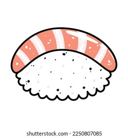 Sushi in cartoon style. Cute nigiri with salmon for menu. Flat asian food illustration