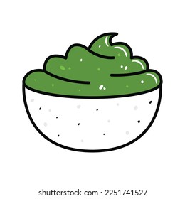 Sushi in cartoon style. Cute wasabi bowl  for menu. Flat asian food illustration