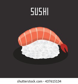  Sushi cartoon style. prawn sushi illustration.