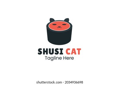 Sushi Cat Logo. Sushi Combo Logo With Cat Face.