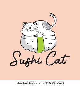 Sushi Cat Logo Vector Illustration