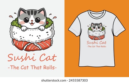 Sushi Cat T Shirt Design With Mockup