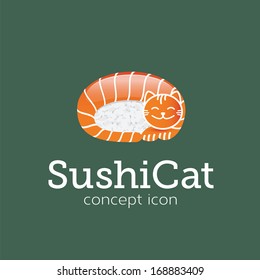 Sushi cat vector concept symbol icon or Logo Template