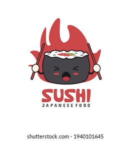 Sushi characters. Japanese Food Cartoon illustration isolated on white background