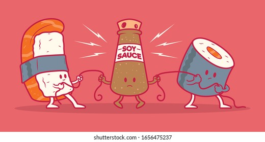 Sushi characters vector illustration. Restaurant, food, asian, design concept