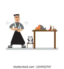 Sushi chef with fish vector illustration
