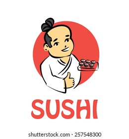 Sushi chef for mascot or emblem design or idea of logo