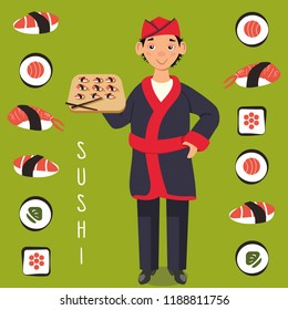sushi chef vecto illustration