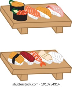 Sushi chopping board nigiri sushi illustration